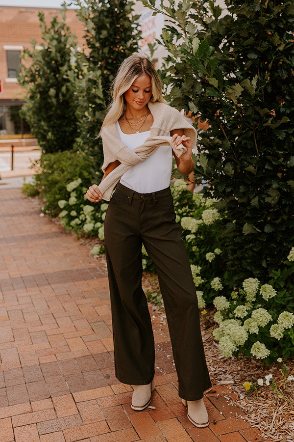 The Phoebe High Waist Wide Leg Pants in Deep Forest Image - 1