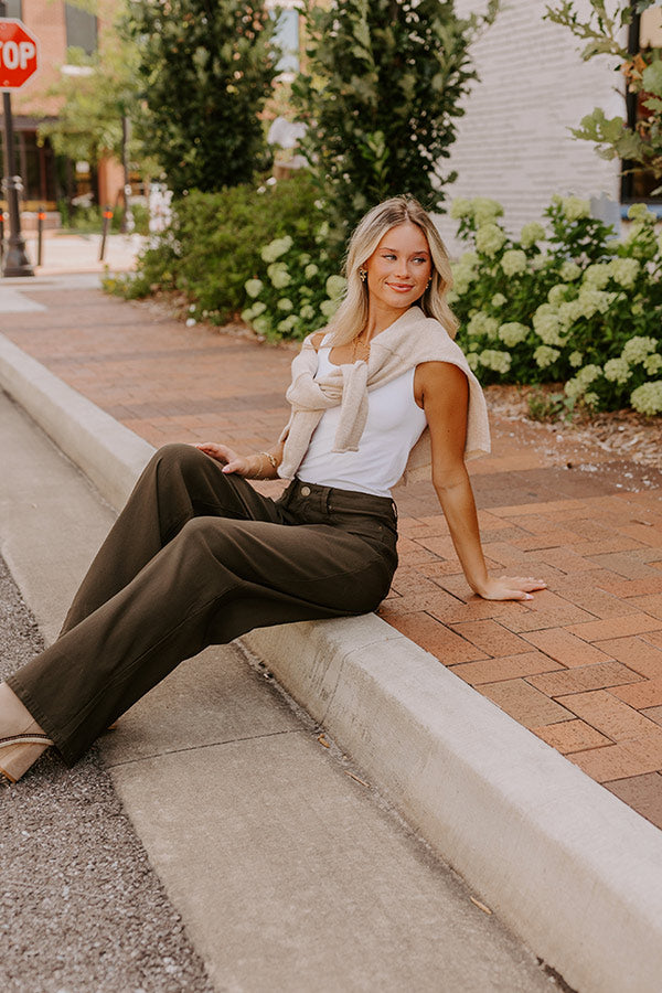 The Phoebe High Waist Wide Leg Pants in Deep Forest Image - 2