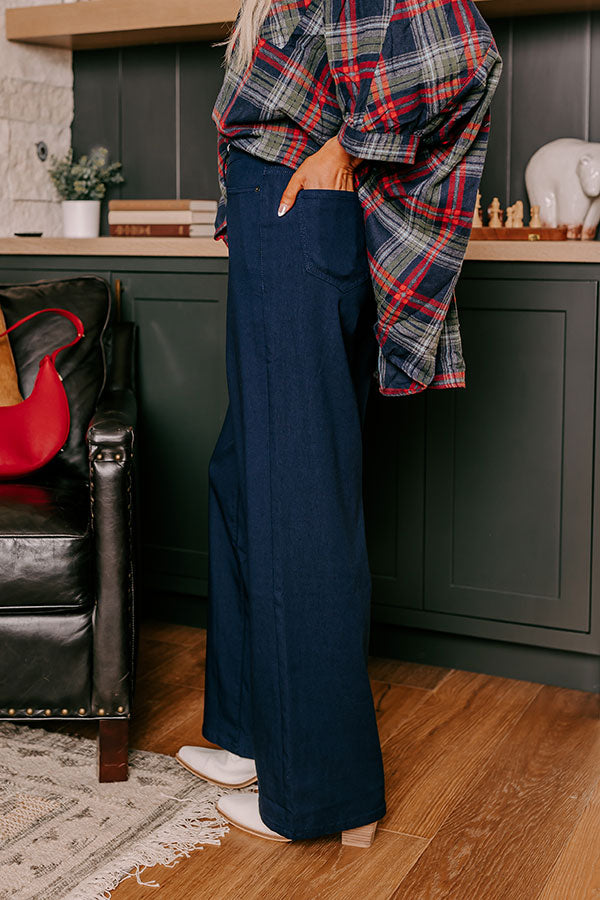 The Phoebe High Waist Wide Leg Pants in Navy Image - 3