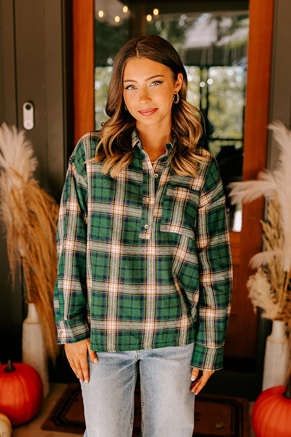 Fireside S'mores Oversized Flannel in Hunter Green