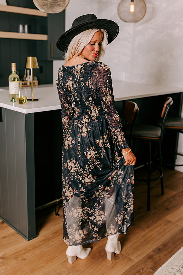 Falling In Love Mesh Floral Midi in Black Image - 2