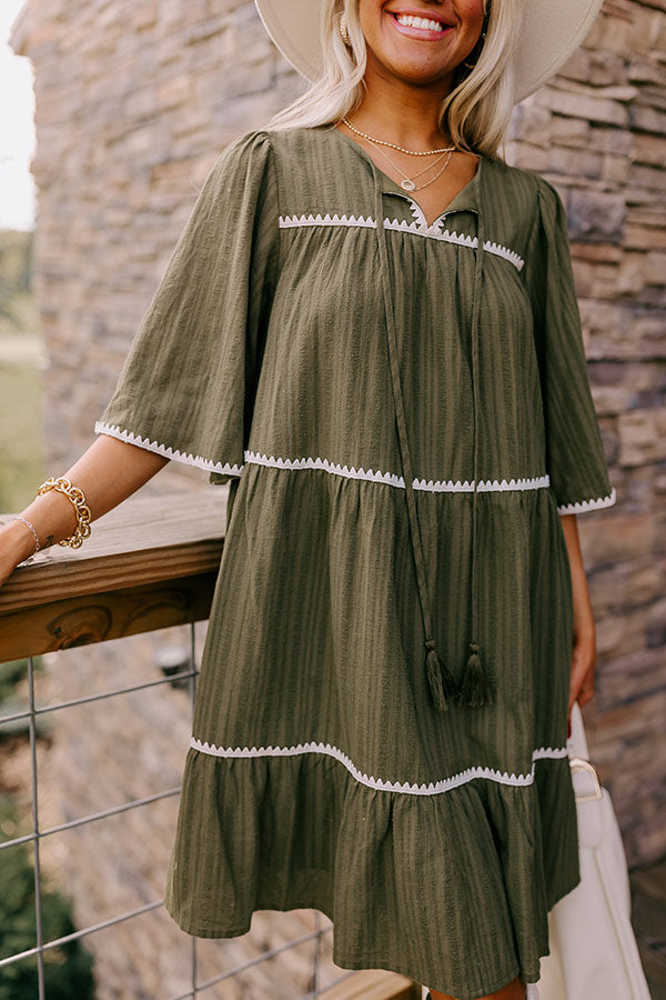 Simply Lovely Tiered Mini Dress in Olive Image - 3