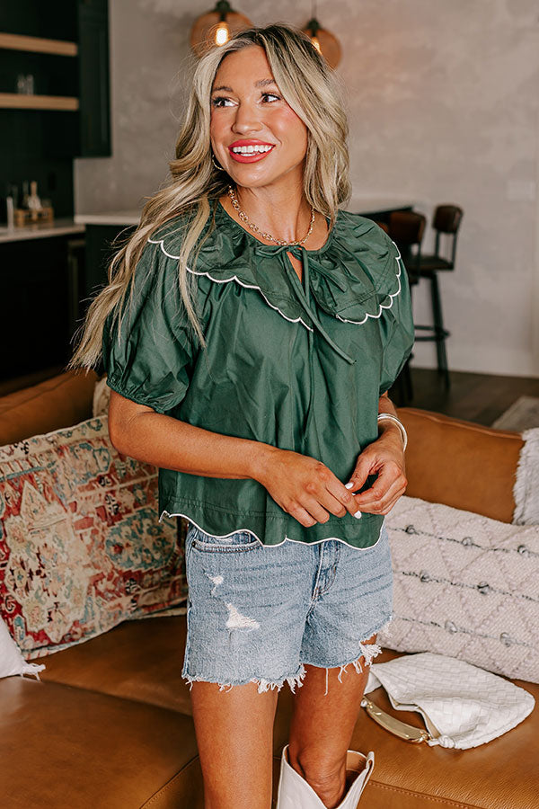 Charm and Charisma Scalloped Top in Hunter Green Image - 2