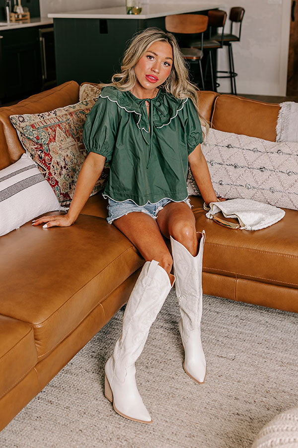 Charm and Charisma Scalloped Top in Hunter Green Image - 1