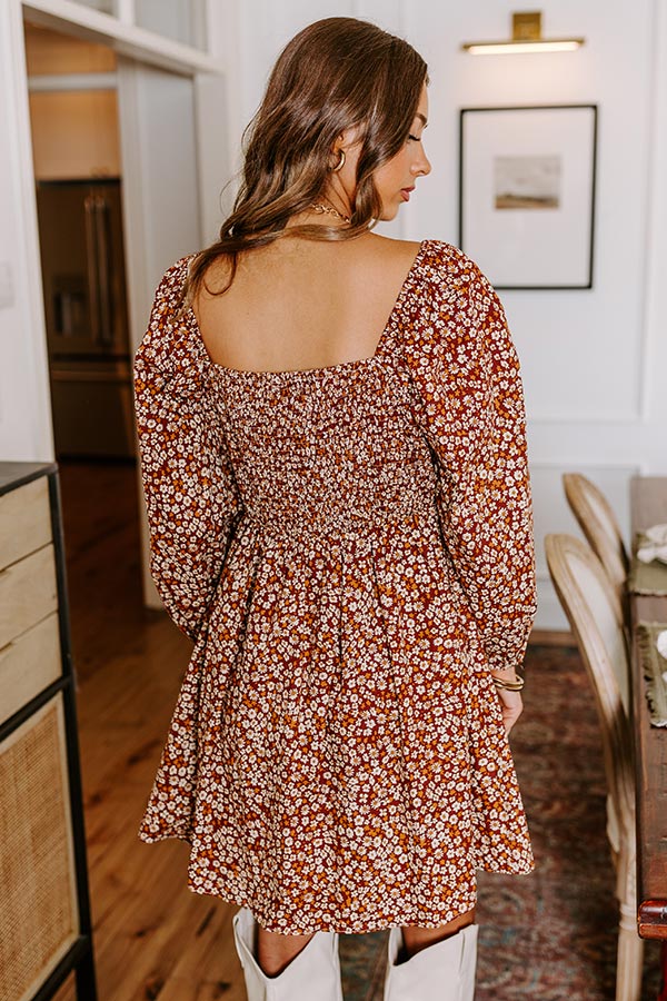 Harvest Cutie Floral Mini Dress in Dark Rust Image - 4