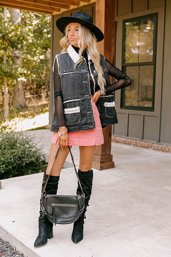 Denver Dreams Pearl Embellished Denim Vest in Black Image - 2
