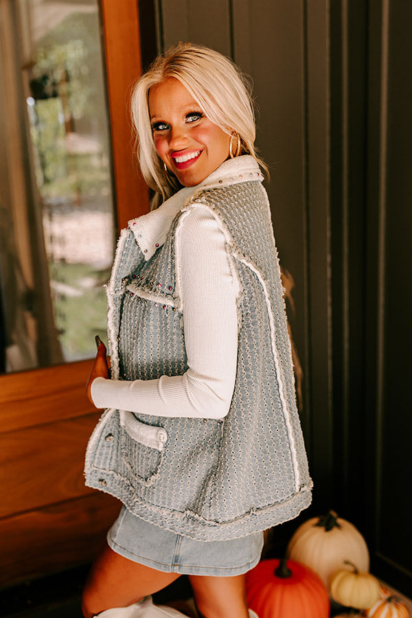 Denver Dreams Pearl Embellished Denim Vest in Light Wash Image - 5