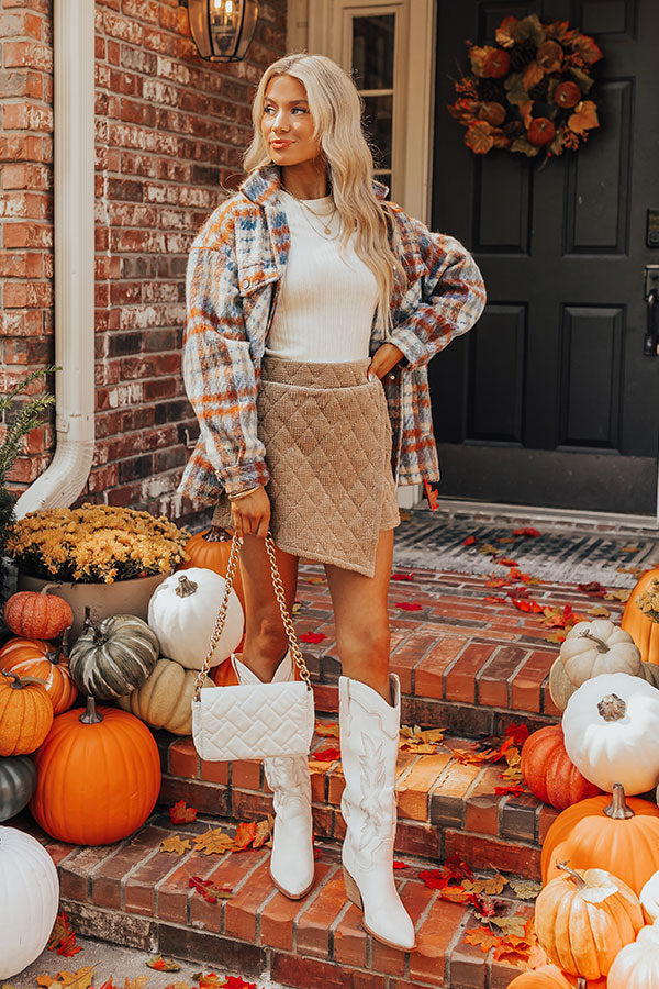 The Ava High Waist Velvet Skort in Warm Taupe Image - 1