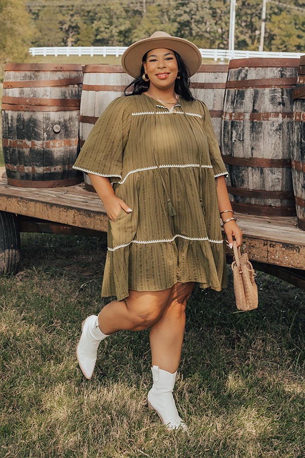 Simply Lovely Tiered Mini Dress in Olive Curves Image - 5