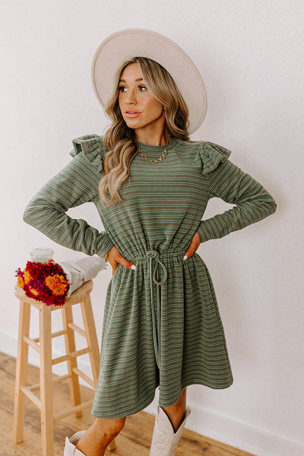 Harvest Harmony Stripe Mini Dress in Olive Image - 3