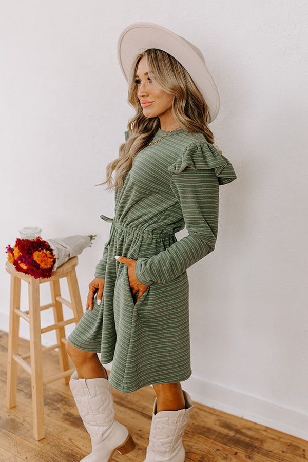 Harvest Harmony Stripe Mini Dress in Olive Image - 5