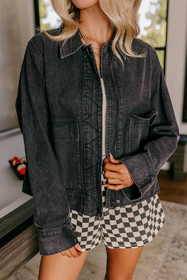Street Style Denim Jacket in Black Image - 4