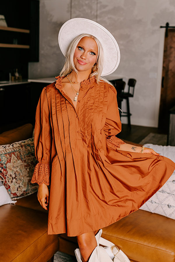 Caramel Kisses Pleated Mini Dress in Cinnamon Image - 1