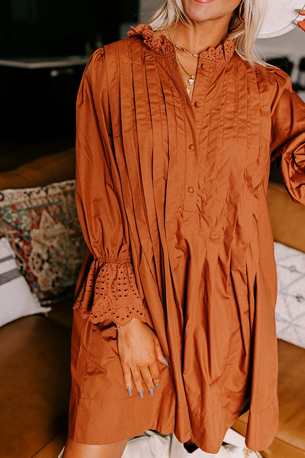 Caramel Kisses Pleated Mini Dress in Cinnamon Image - 3