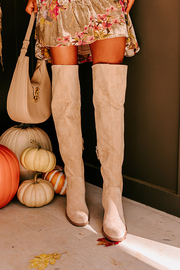 The Juliet Faux Suede Thigh High Boot in Oatmeal Image - 3