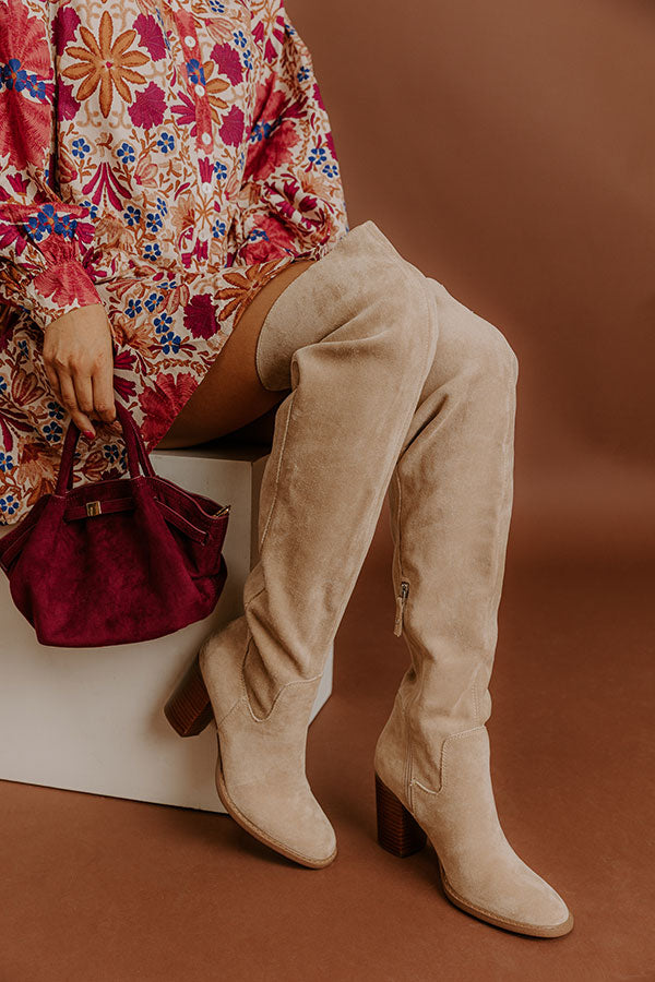 The Juliet Faux Suede Thigh High Boot in Oatmeal Image - 1