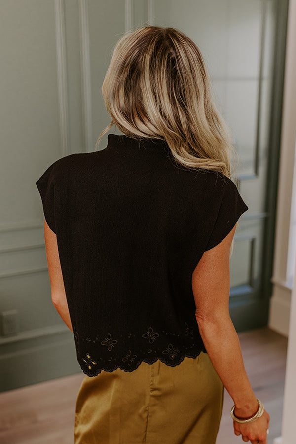 Couture Classic Eyelet Sweater Top in Black Image - 4
