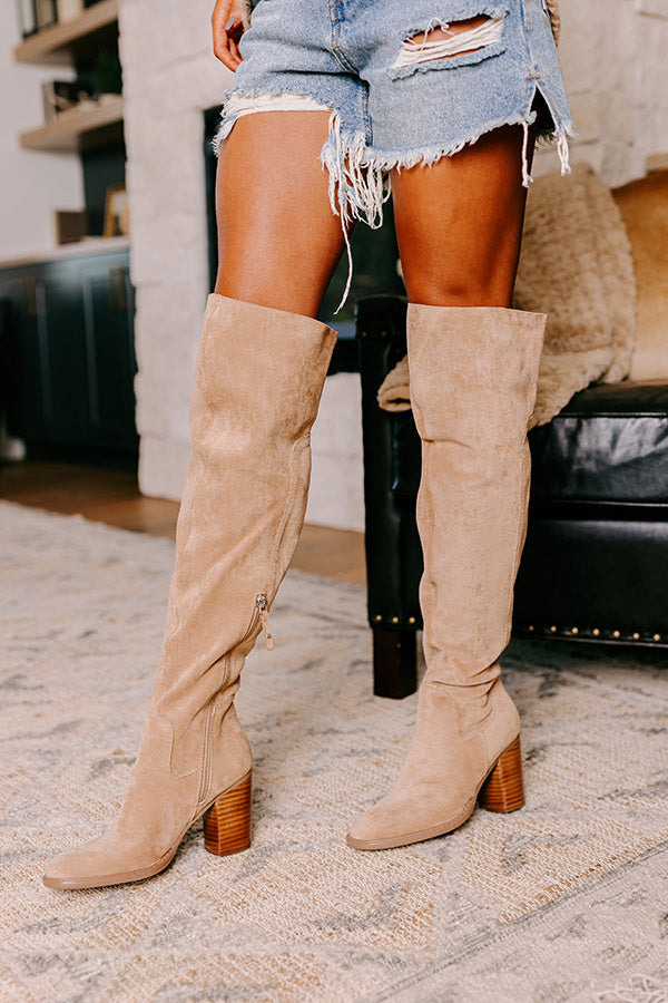 The Juliet Faux Suede Thigh High Boot in Iced Latte Image - 2