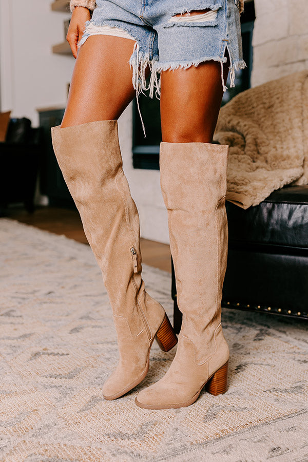 The Juliet Faux Suede Thigh High Boot in Iced Latte Image - 4