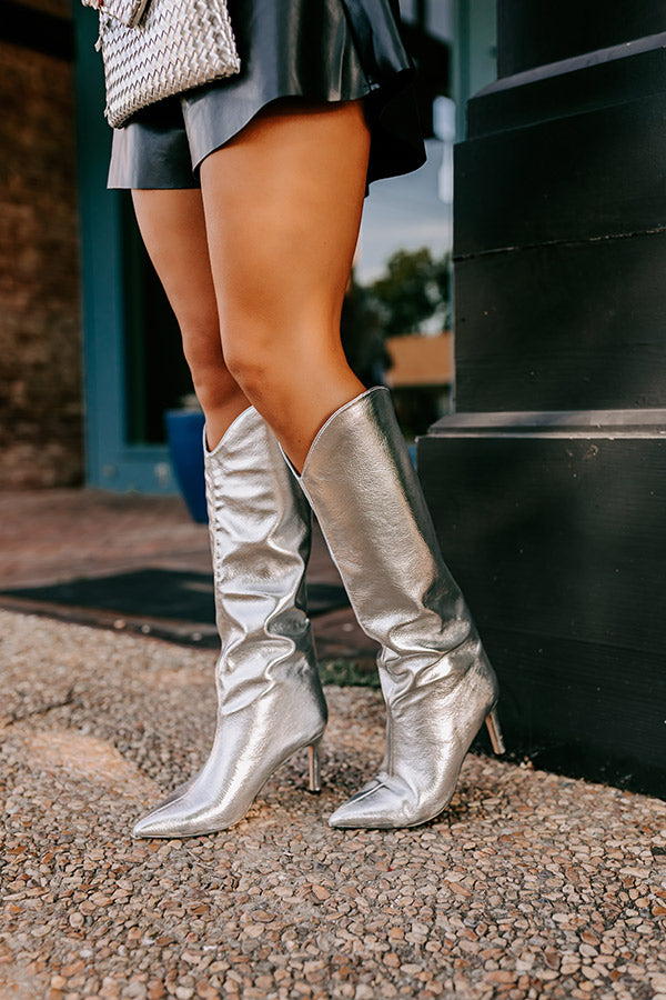 Fiora Metallic Knee High Boot in Silver Image - 3