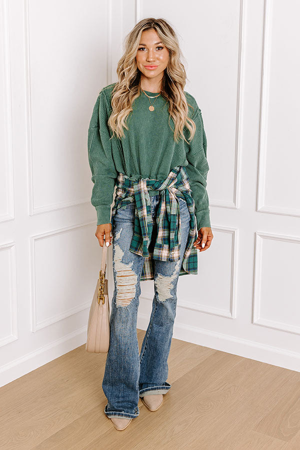 Cedar Creek Waffle Knit Top in Hunter Green Image - 3