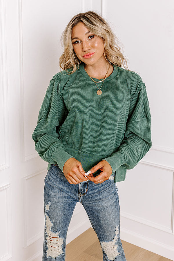 Cedar Creek Waffle Knit Top in Hunter Green Image - 4