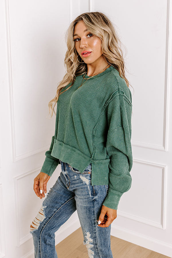 Cedar Creek Waffle Knit Top in Hunter Green Image - 5