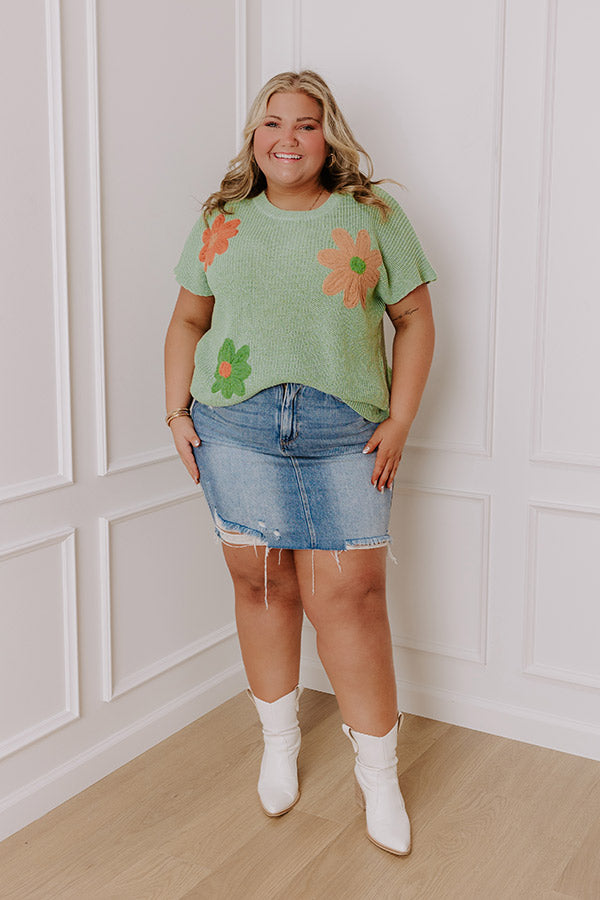 Boho Blooms Knit Top in Sage Curves Image - 4