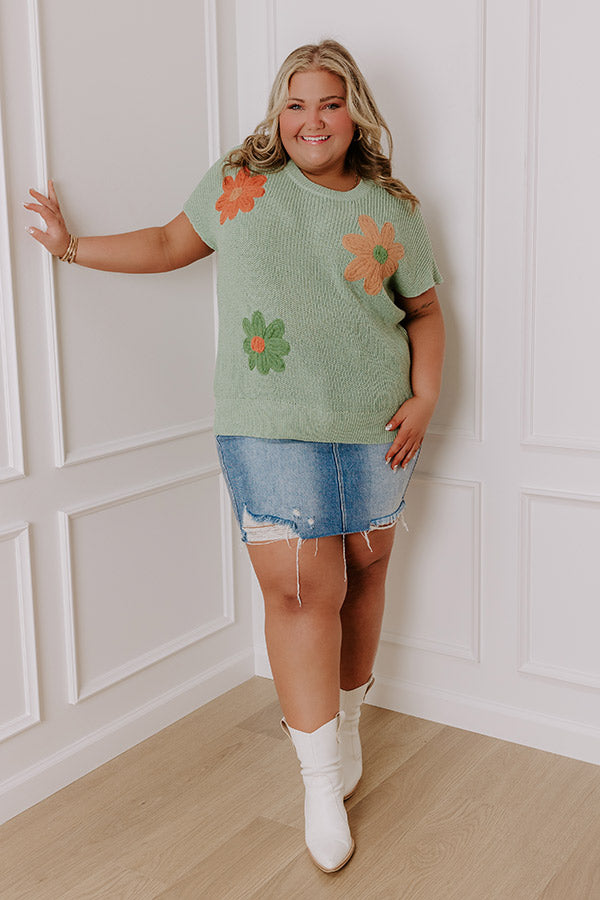 Boho Blooms Knit Top in Sage Curves Image - 2