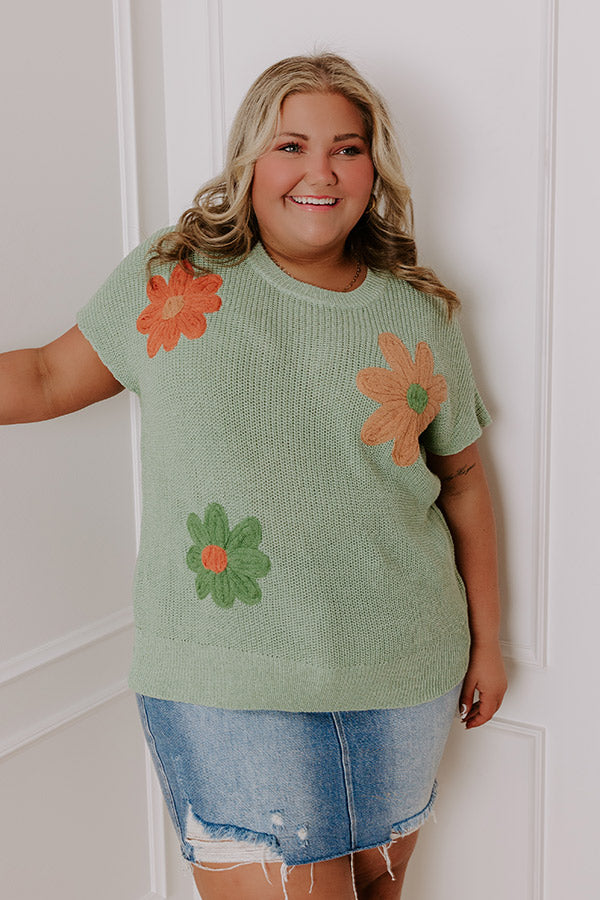 Boho Blooms Knit Top in Sage Curves Image - 1