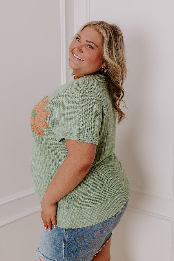 Boho Blooms Knit Top in Sage Curves Image - 3