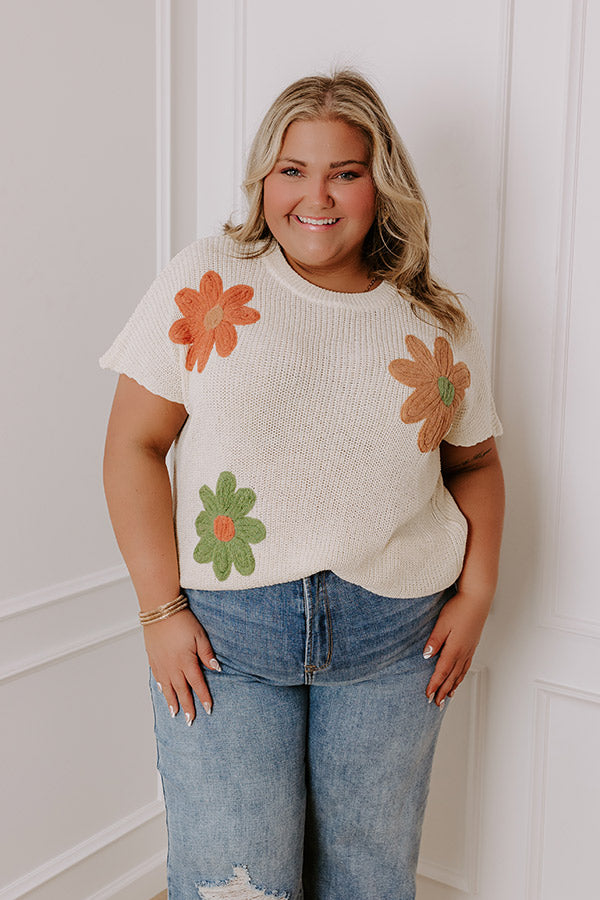 Boho Blooms Knit Top in Cream Curves Image - 3