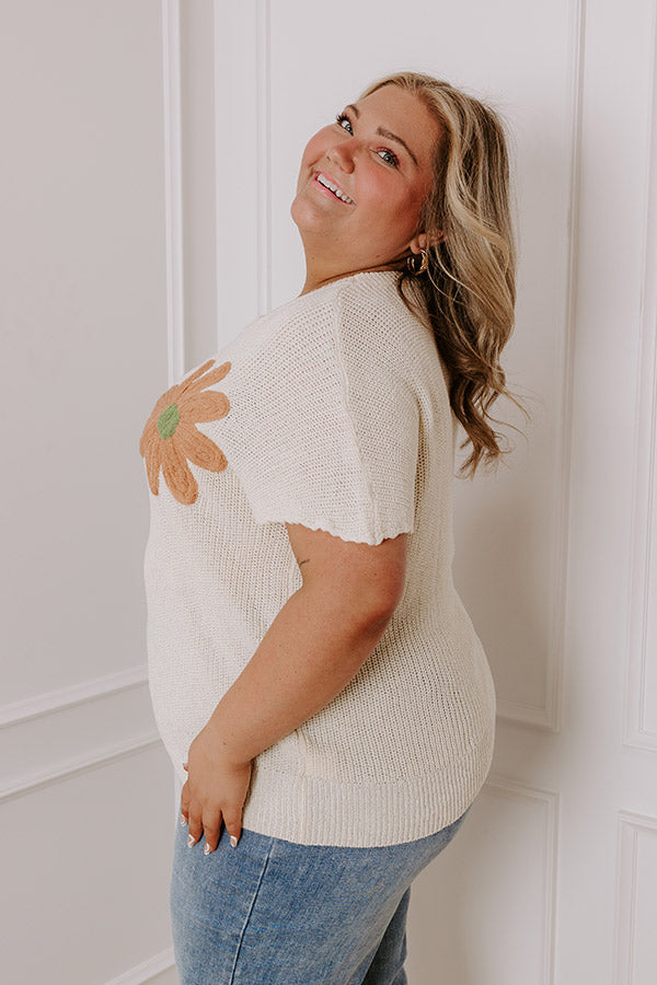 Boho Blooms Knit Top in Cream Curves Image - 4