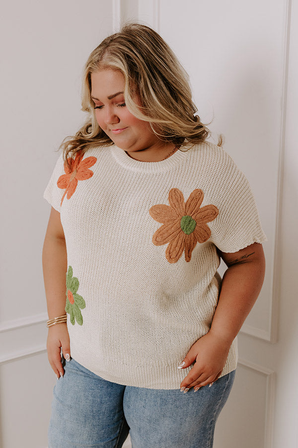 Boho Blooms Knit Top in Cream Curves Image - 1