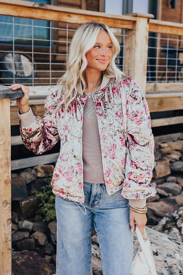 Garden Bliss Velvet Bomber Jacket Image - 2