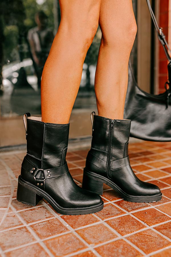 The Ember Faux Leather Moto Boot in Black Image - 4