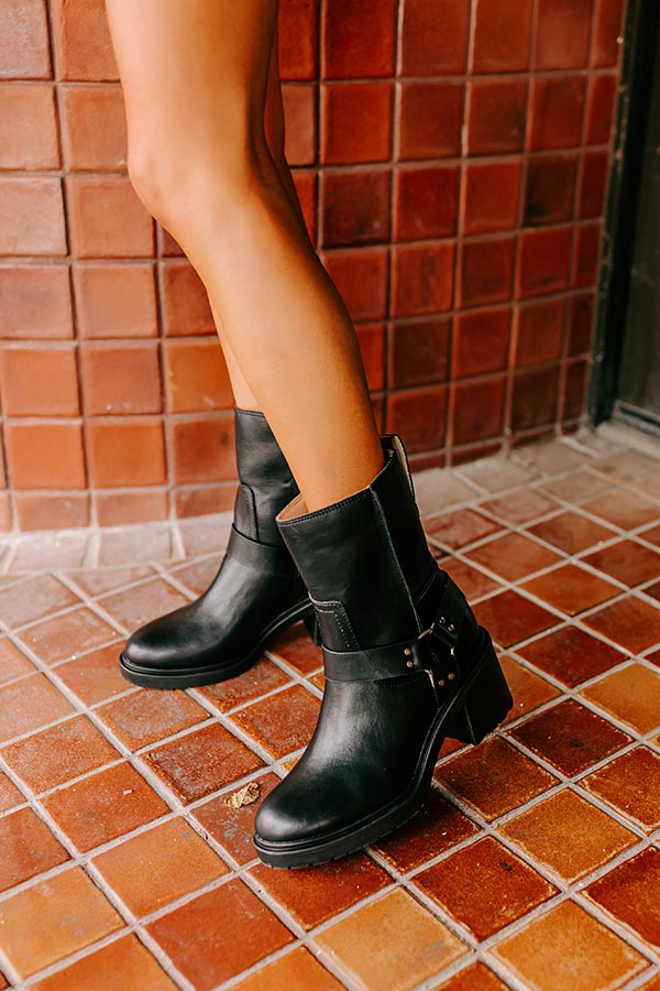 The Ember Faux Leather Moto Boot in Black Image - 3