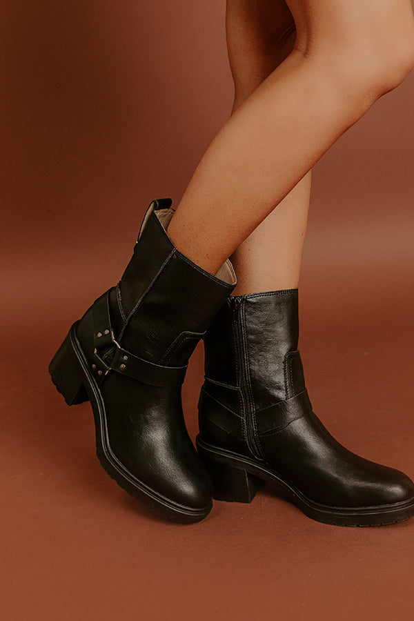 The Ember Faux Leather Moto Boot in Black Image - 2