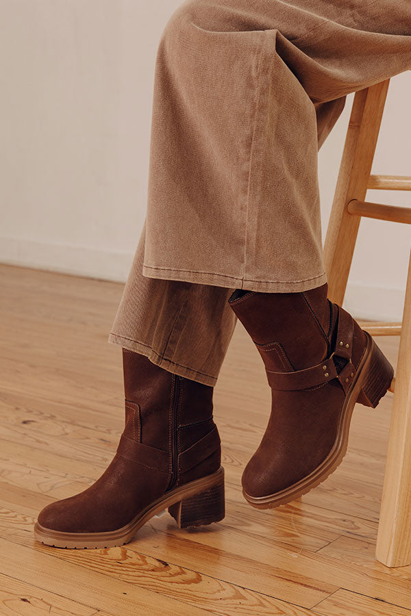 The Ember Faux Suede Moto Boot in Chestnut Image - 1
