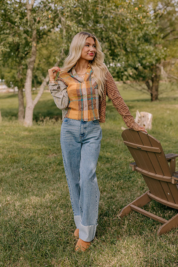 Pumpkin Spice Dreams Color Block Button Up Image - 1