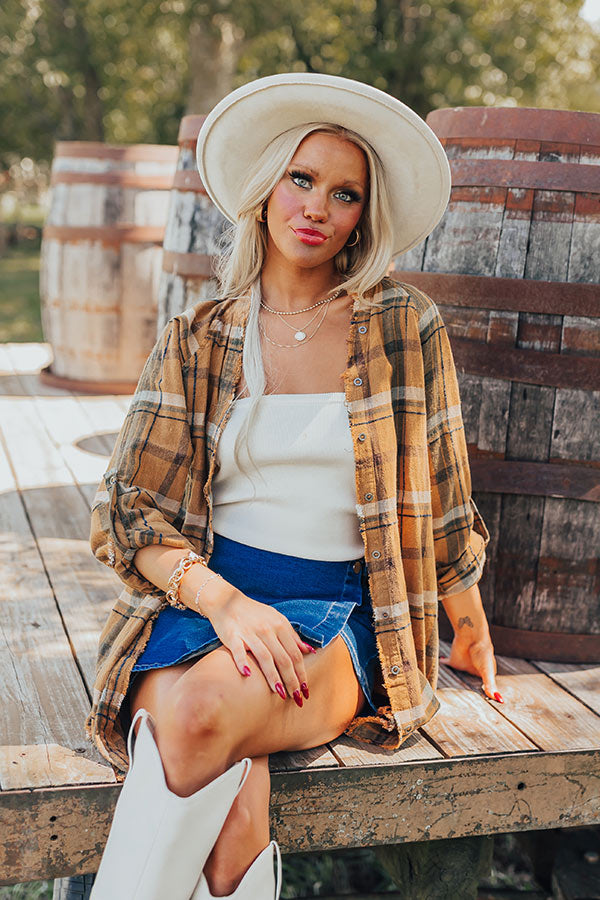 Hayride Happiness Vintage Wash Plaid Tunic in Camel Image - 4