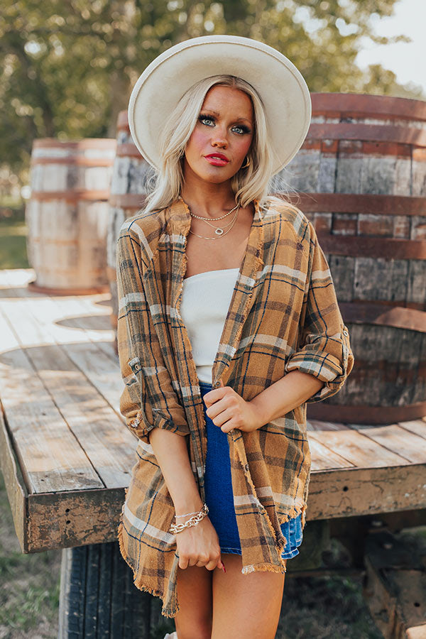 Hayride Happiness Vintage Wash Plaid Tunic in Camel Image - 3