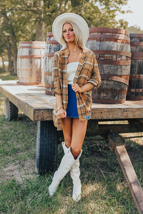 Hayride Happiness Vintage Wash Plaid Tunic in Camel Image - 5