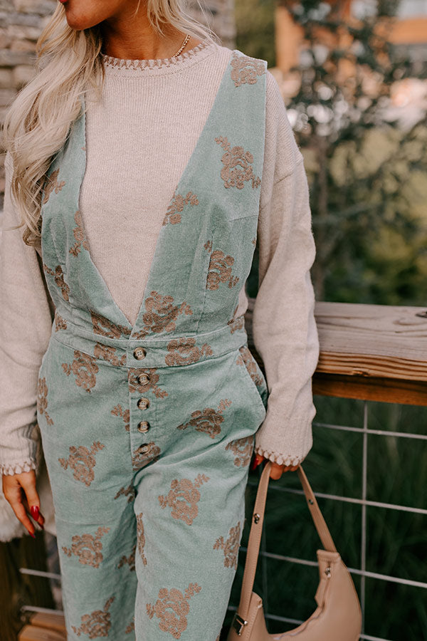 Soho Sleek Embroidered Corduroy Jumpsuit in Mint Image - 2