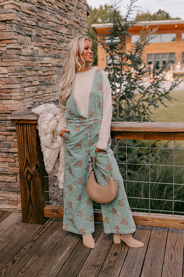 Soho Sleek Embroidered Corduroy Jumpsuit in Mint Image - 1