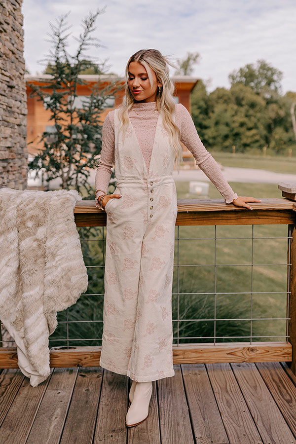 Soho Sleek Embroidered Corduroy Jumpsuit in Cream Image - 1