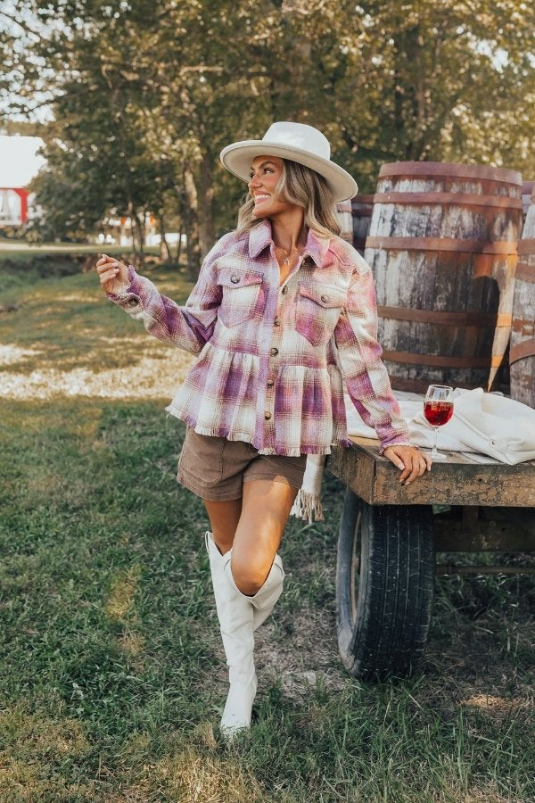 Pumpkin Patch Ready Peplum Jacket in Vineyard Grape Image - 1