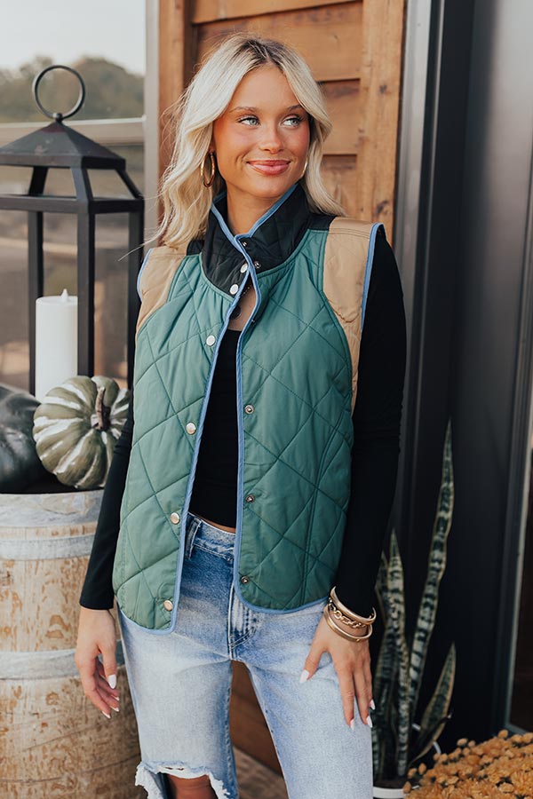 Campfire Stories Quilted Vest in Hunter Green Image - 1