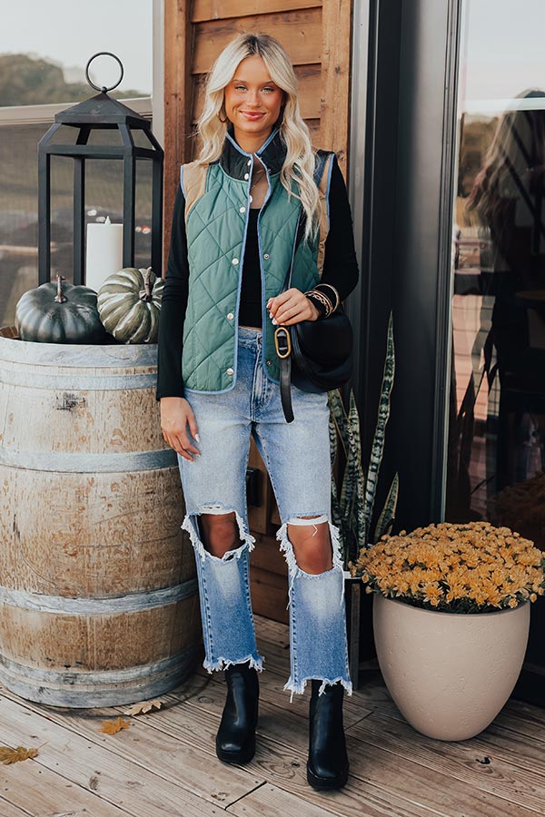 Campfire Stories Quilted Vest in Hunter Green Image - 2