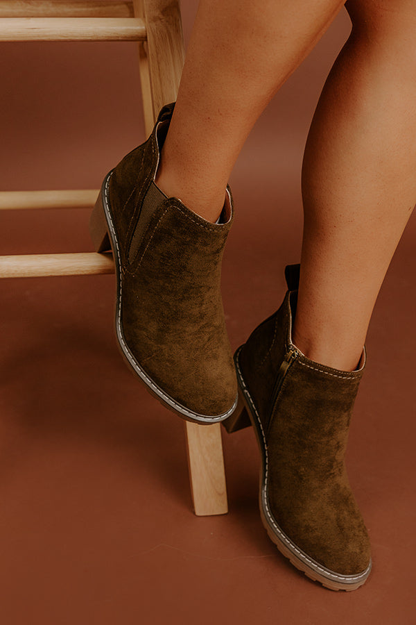The Khloe Faux Suede Bootie in Brown Image - 2